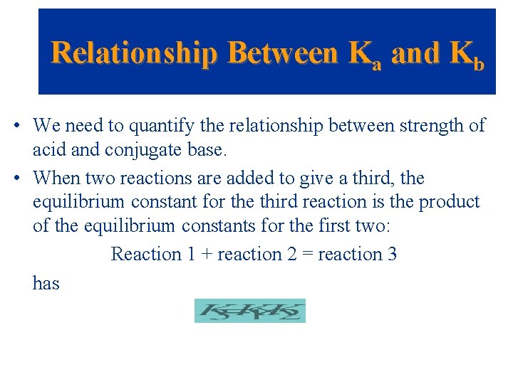 Relationship Between Ka and Kb • We need to quantify the relationship between strength