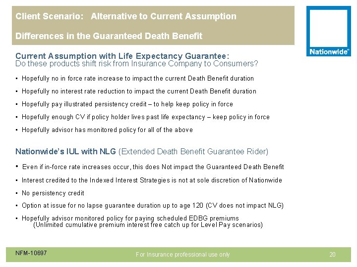 Client Scenario: Alternative to Current Assumption Differences in the Guaranteed Death Benefit Current Assumption