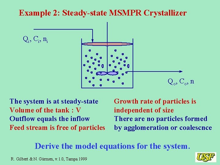 Example 2: Steady-state MSMPR Crystallizer Qi, Ci, ni Qo, Co, n The system is