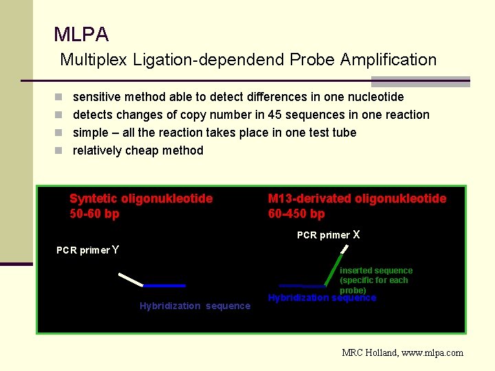 MLPA Multiplex Ligation-dependend Probe Amplification n sensitive method able to detect differences in one