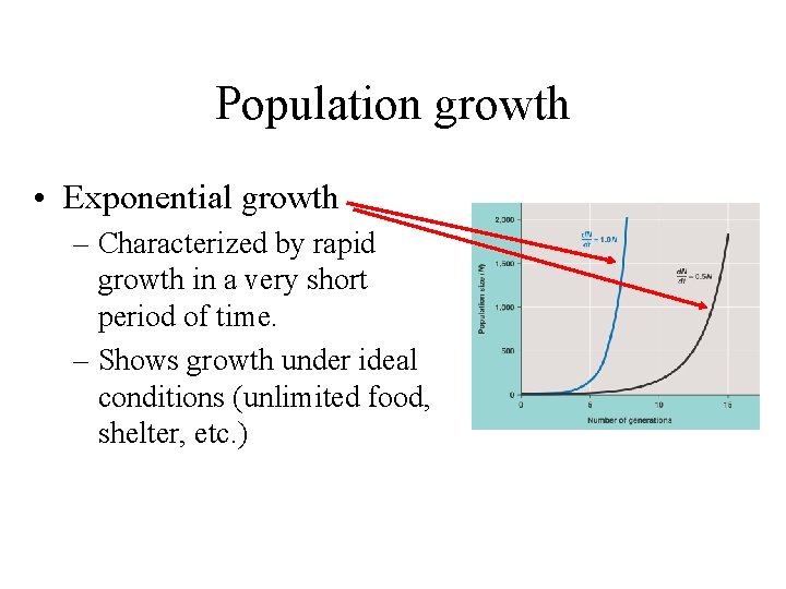 Population growth • Exponential growth – Characterized by rapid growth in a very short