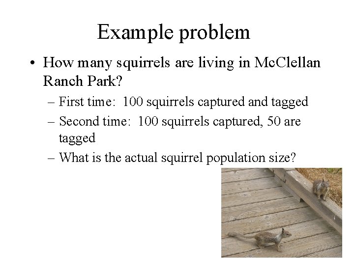 Example problem • How many squirrels are living in Mc. Clellan Ranch Park? –