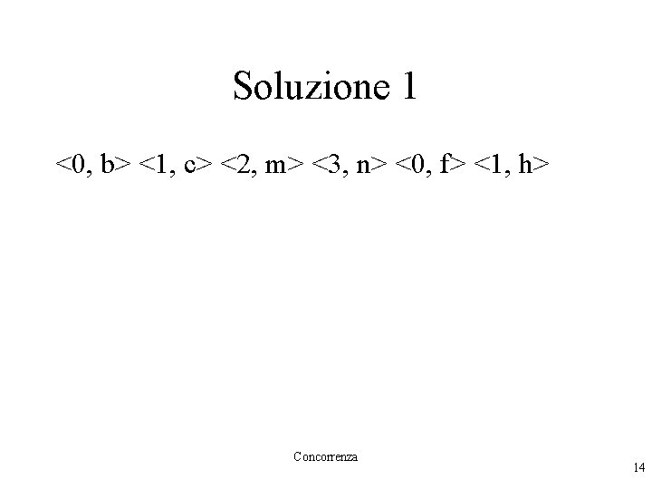 Soluzione 1 <0, b> <1, c> <2, m> <3, n> <0, f> <1, h>