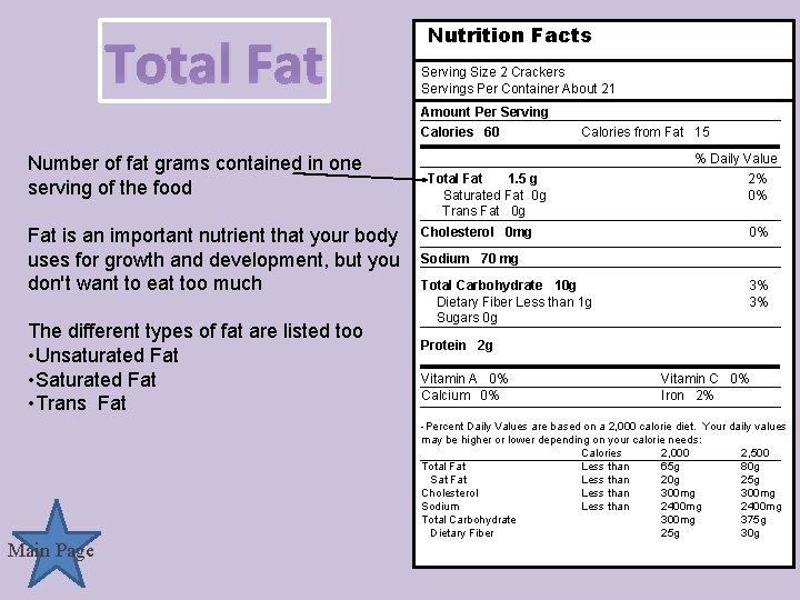 Total Fat Nutrition Facts Serving Size 2 Crackers Servings Per Container About 21 Amount