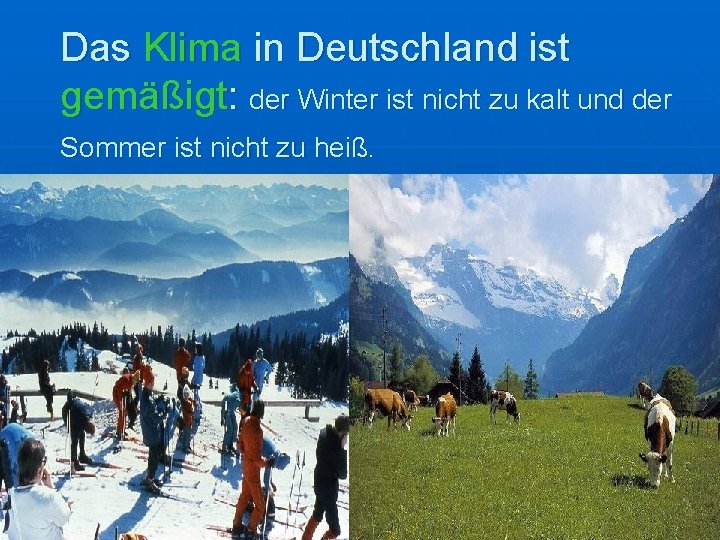 Das Klima in Deutschland ist gemäßigt: der Winter ist nicht zu kalt und der