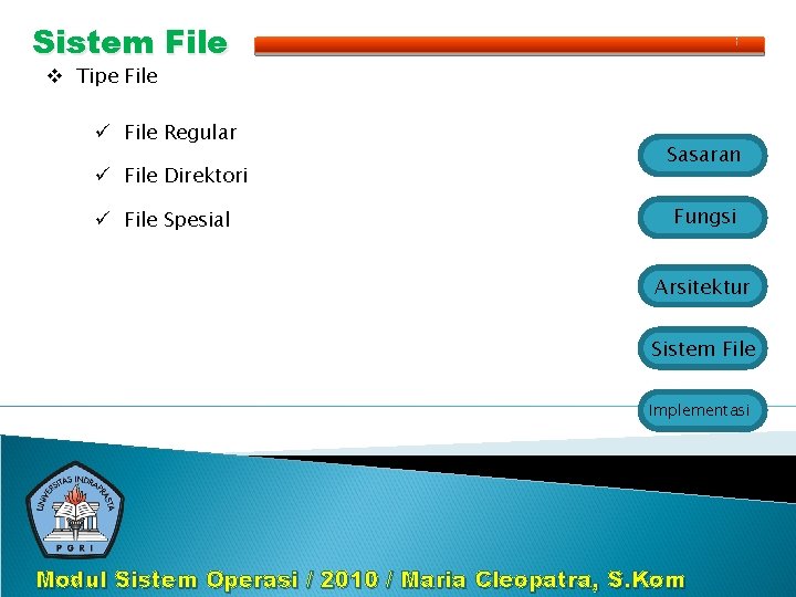 Sistem File v Tipe File ü File Regular ü File Direktori ü File Spesial