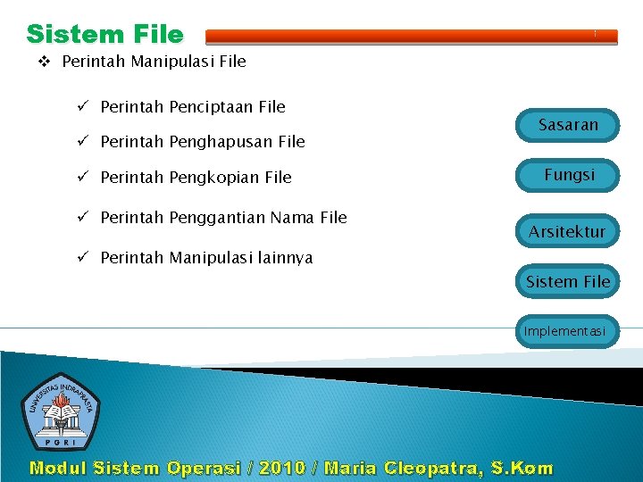 Sistem File v Perintah Manipulasi File ü Perintah Penciptaan File ü Perintah Penghapusan File