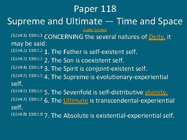 Paper 118 Supreme and Ultimate — Time and Space Audio Version CONCERNING the several