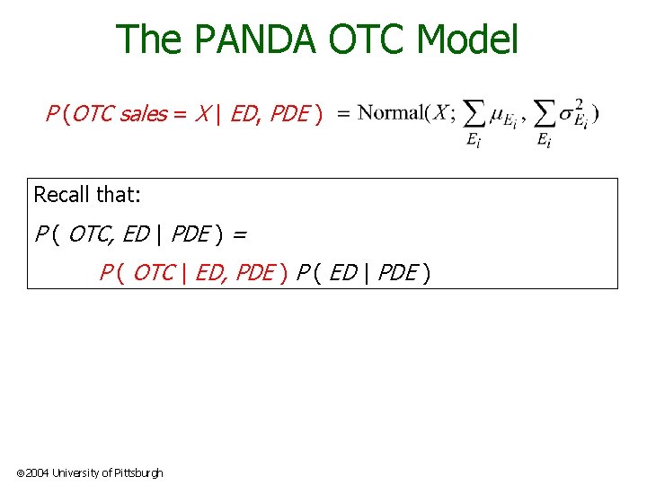The PANDA OTC Model P (OTC sales = X | ED, PDE ) Recall