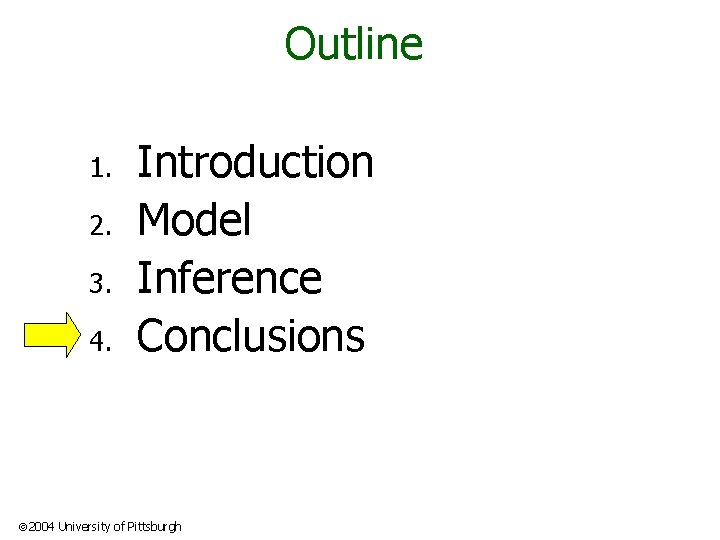 Outline 1. 2. 3. 4. Introduction Model Inference Conclusions 2004 University of Pittsburgh 