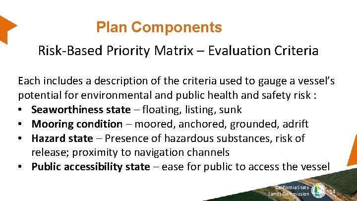 Plan Components Risk-Based Priority Matrix – Evaluation Criteria Each includes a description of the