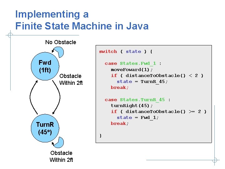 Implementing a Finite State Machine in Java No Obstacle switch ( state ) {