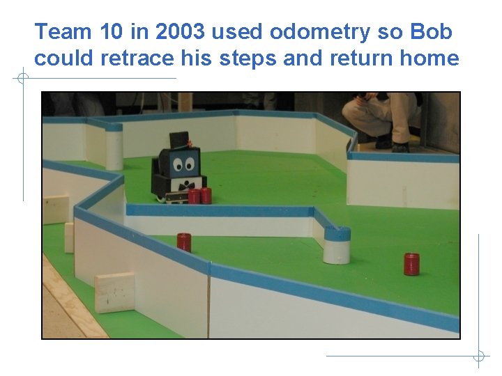Team 10 in 2003 used odometry so Bob could retrace his steps and return