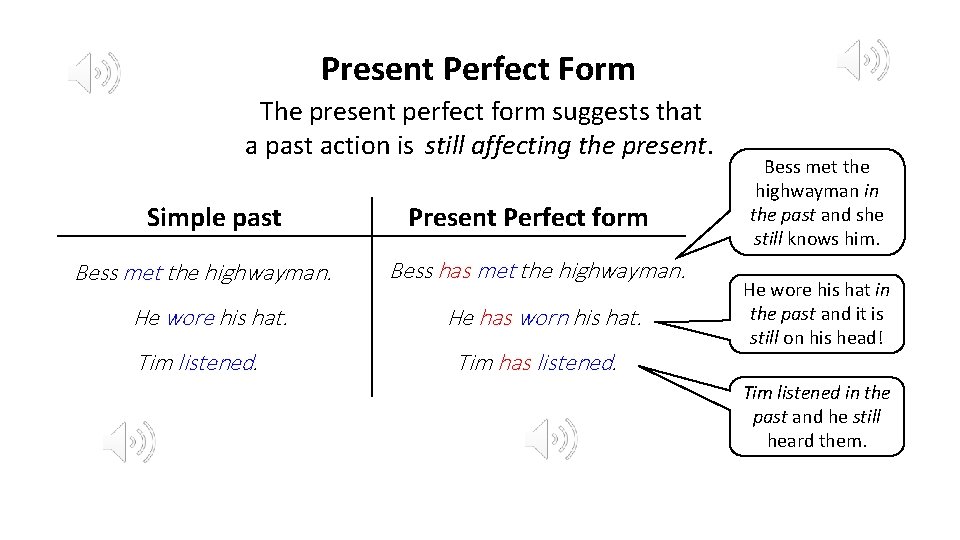 Present Perfect Form The present perfect form suggests that a past action is still