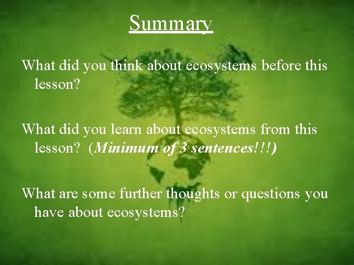 Summary What did you think about ecosystems before this lesson? What did you learn