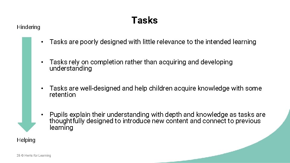 Tasks Hindering • Tasks are poorly designed with little relevance to the intended learning
