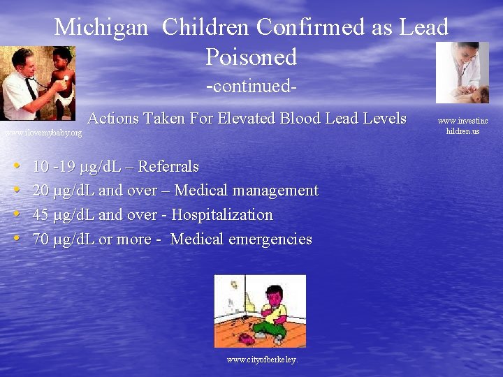 Michigan Children Confirmed as Lead Poisoned -continued. Actions Taken For Elevated Blood Lead Levels