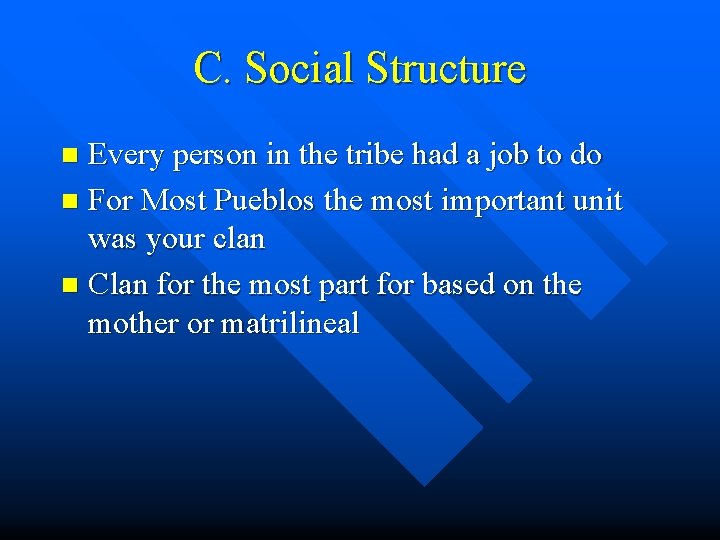 C. Social Structure Every person in the tribe had a job to do n