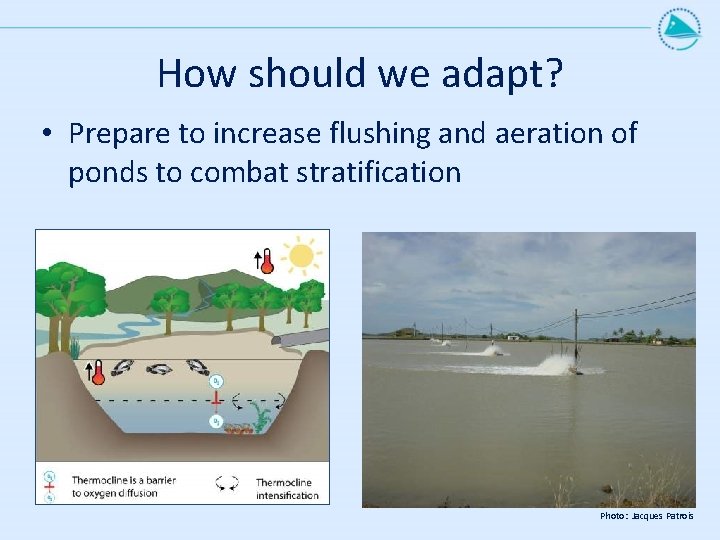 How should we adapt? • Prepare to increase flushing and aeration of ponds to