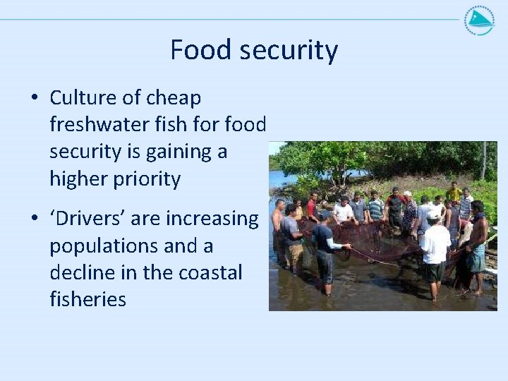 Food security • Culture of cheap freshwater fish for food security is gaining a