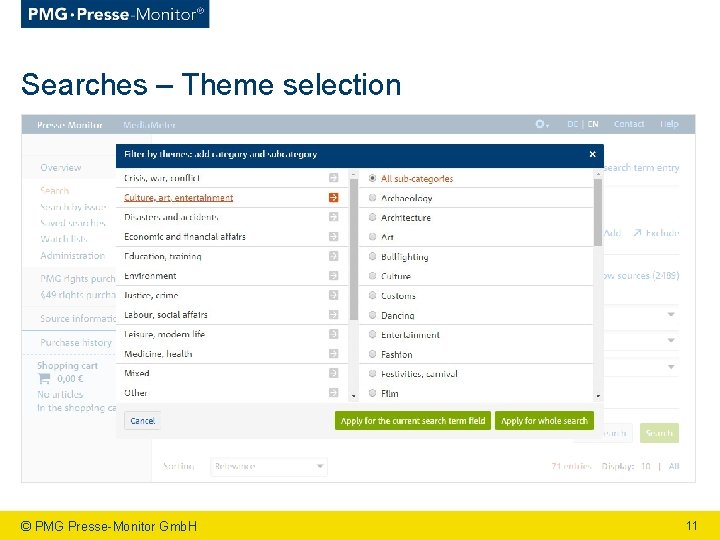 Searches – Theme selection © PMG Presse Monitor Gmb. H 11 