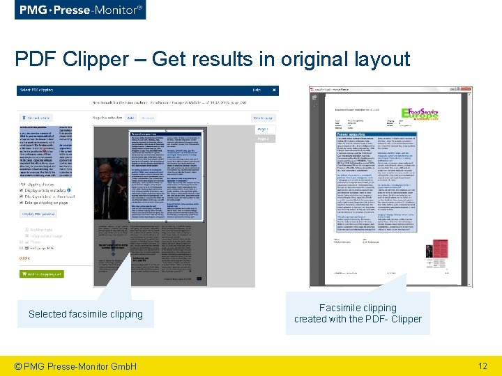 PDF Clipper – Get results in original layout Selected facsimile clipping © PMG Presse