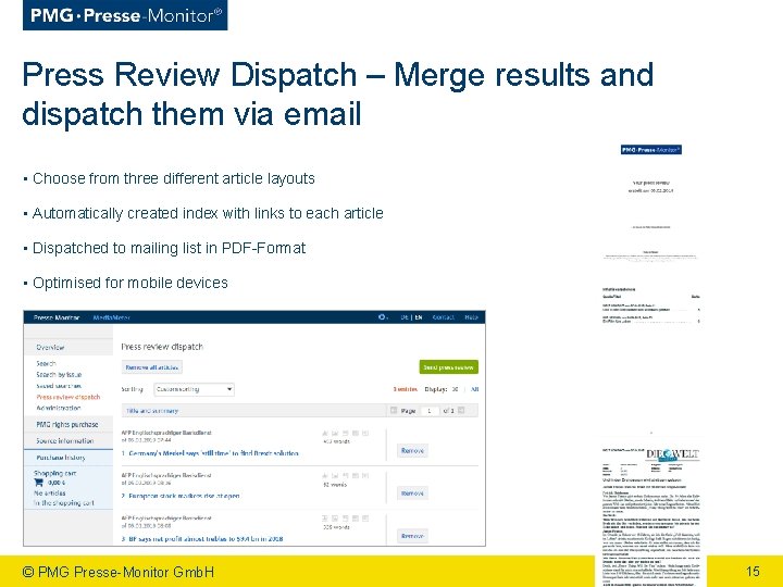 Press Review Dispatch – Merge results and dispatch them via email • Choose from