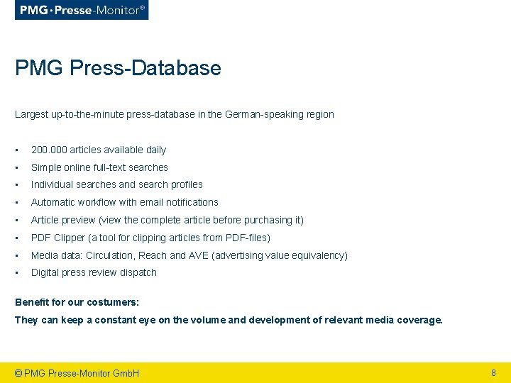 PMG Press Database Largest up to the minute press database in the German speaking