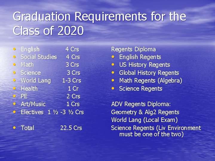 Graduation Requirements for the Class of 2020 • • • English 4 Crs Social