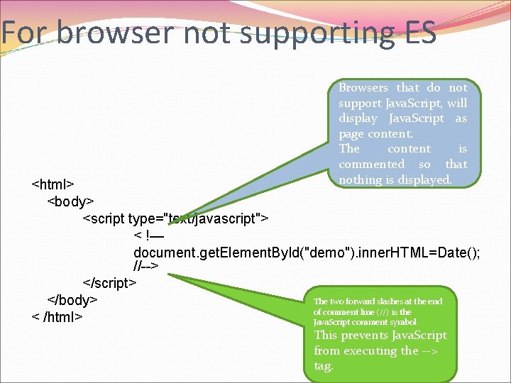 For browser not supporting ES Browsers that do not support Java. Script, will display