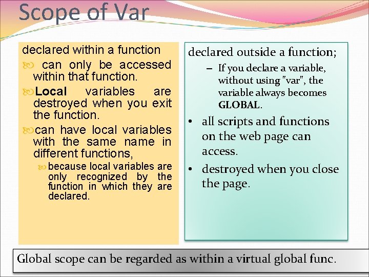 Scope of Var declared within a function can only be accessed within that function.
