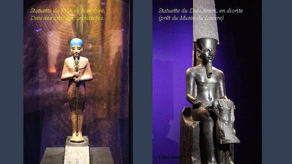 Statuette du Ptah en bois doré. Dieu des artisans, architectes. Statuette du Dieu Amon,