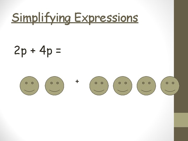 Simplifying Expressions 2 p + 4 p = + 