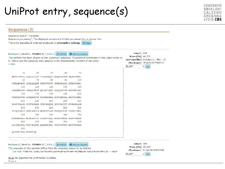 Uni. Prot entry, sequence(s) 