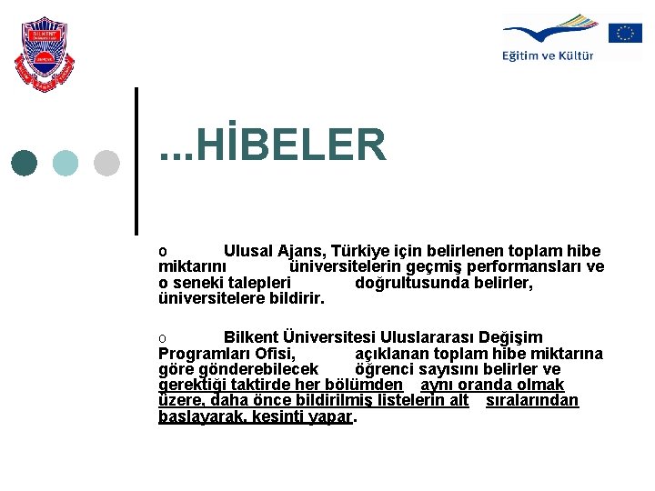 . . . HİBELER o Ulusal Ajans, Türkiye için belirlenen toplam hibe miktarını üniversitelerin