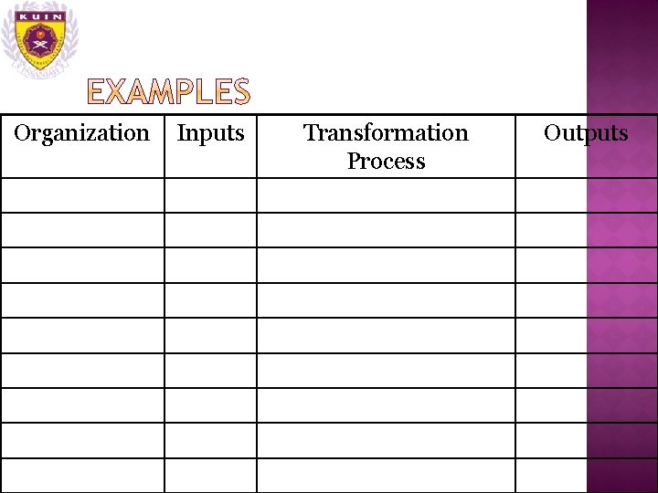 Organization Inputs Transformation Process Outputs 