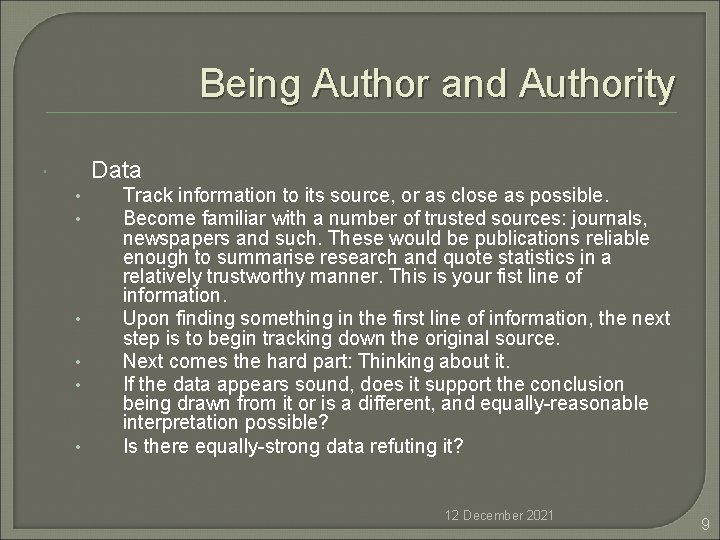 Being Author and Authority Data • • • Track information to its source, or