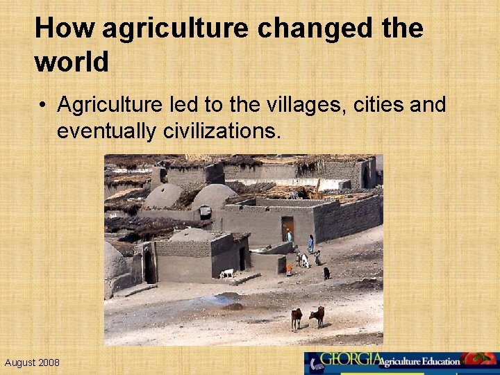 How agriculture changed the world • Agriculture led to the villages, cities and eventually