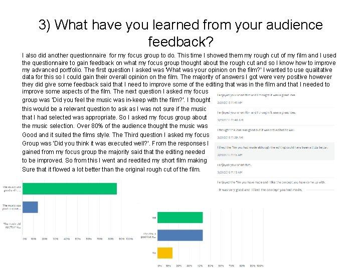 3) What have you learned from your audience feedback? I also did another questionnaire