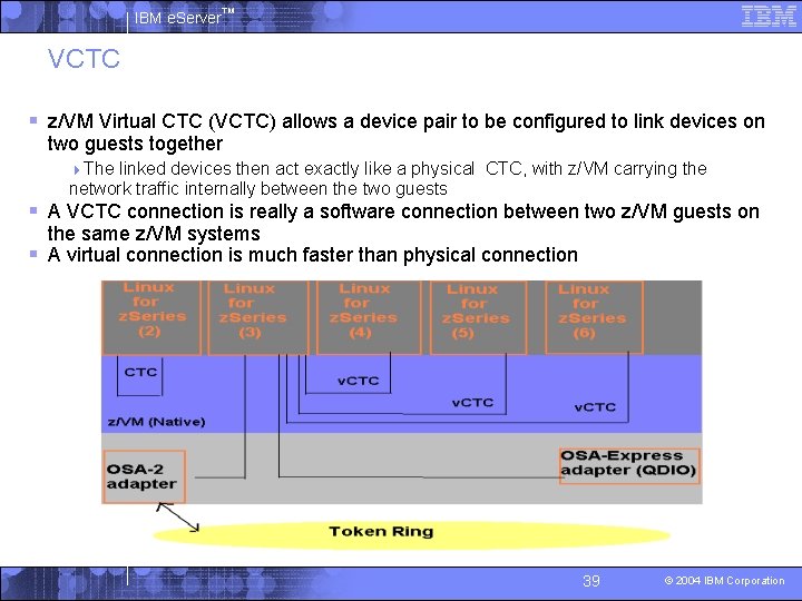 IBM e. Server™ VCTC § z/VM Virtual CTC (VCTC) allows a device pair to