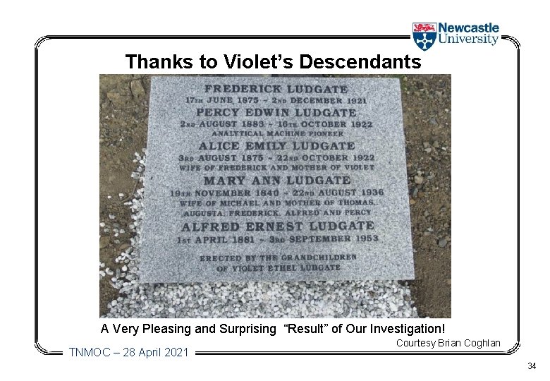 Thanks to Violet’s Descendants A Very Pleasing and Surprising “Result” of Our Investigation! TNMOC