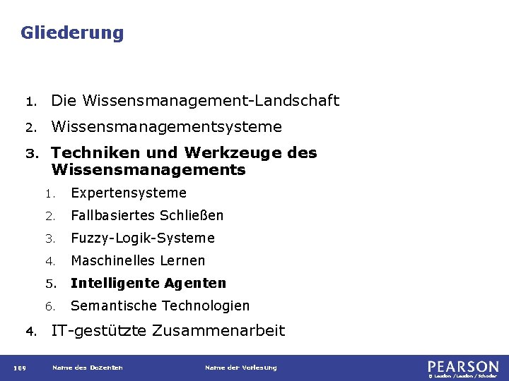 Gliederung 1. Die Wissensmanagement-Landschaft 2. Wissensmanagementsysteme 3. Techniken und Werkzeuge des Wissensmanagements 4. 109