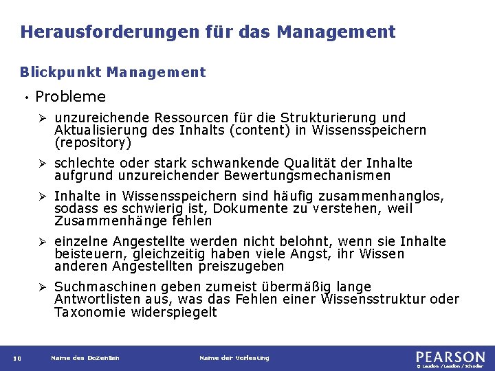 Herausforderungen für das Management Blickpunkt Management • 10 Probleme Ø unzureichende Ressourcen für die