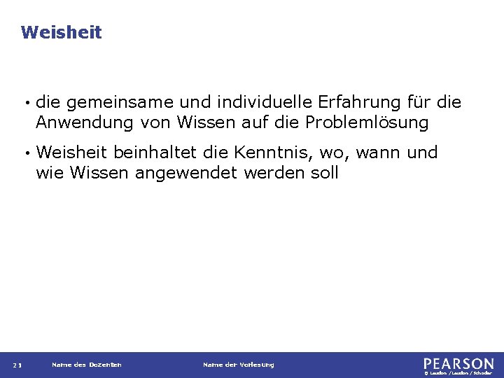 Weisheit 21 • die gemeinsame und individuelle Erfahrung für die Anwendung von Wissen auf