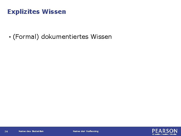 Explizites Wissen • 26 (Formal) dokumentiertes Wissen Name des Dozenten Name der Vorlesung ©