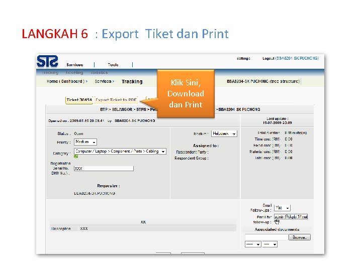 LANGKAH 6 : Export Tiket dan Print Klik Sini, Download dan Print 
