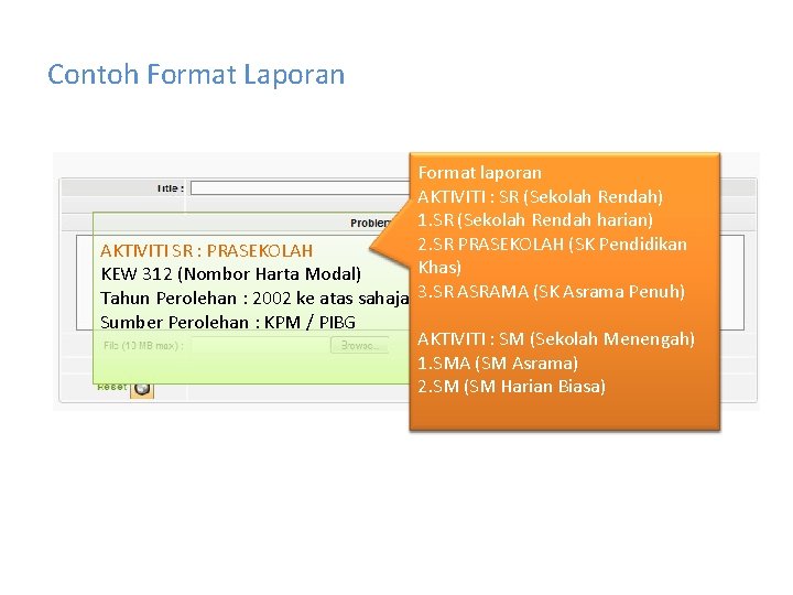 Contoh Format Laporan Format laporan AKTIVITI : SR (Sekolah Rendah) 1. SR (Sekolah Rendah