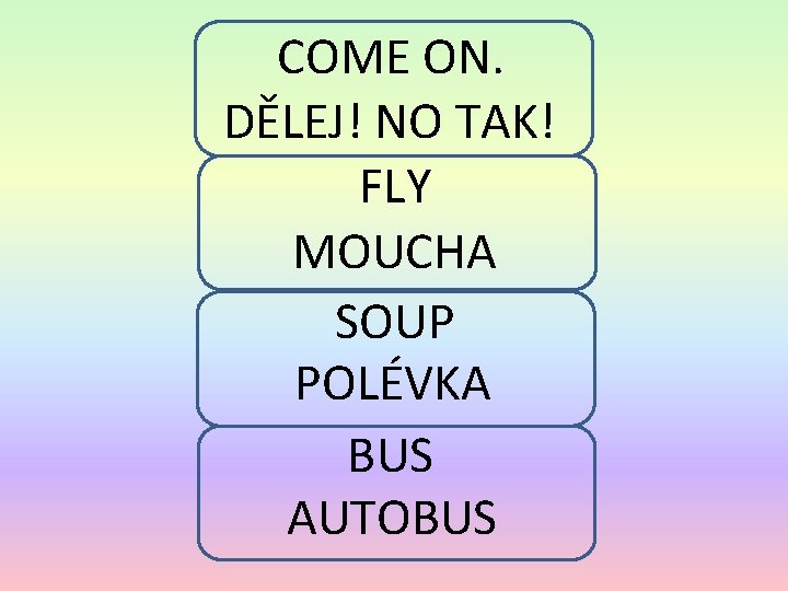 COME ON. DĚLEJ! NO TAK! FLY MOUCHA SOUP POLÉVKA BUS AUTOBUS 