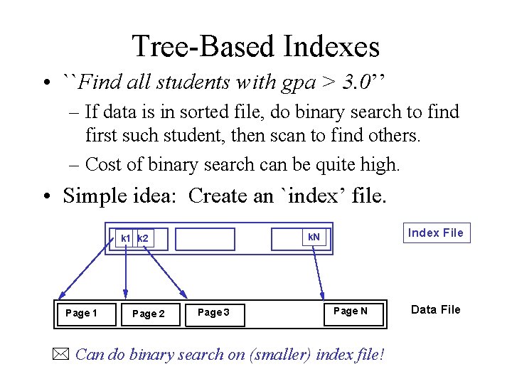 Tree-Based Indexes • ``Find all students with gpa > 3. 0’’ – If data