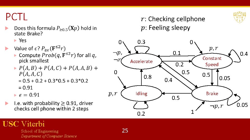 PCTL 0. 3 0 0 0. 1 Accelerate 0 0. 8 Idling 0. 2